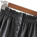 Vadim women PU leather mini skirts pockets buttons elastic waist faldas European style fashion black pleated skirts BSQ602