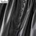 Vadim women PU leather mini skirts pockets buttons elastic waist faldas European style fashion black pleated skirts BSQ602