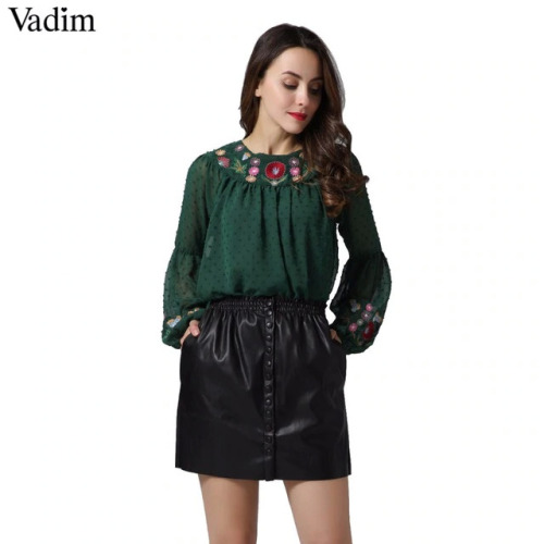 Vadim women PU leather mini skirts pockets buttons elastic waist faldas European style fashion black pleated skirts BSQ602