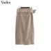 Vadim women basic plaid midi skirt faldas mujer Houndstooth pattern sashes split office lady casual mid calf skirts BA228