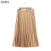 Vadim women basic pleated midi skirt with belt faldas mujer side zipper office wear female casual solid mid calf skirts BA424