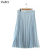 Vadim women basic pleated midi skirt with belt faldas mujer side zipper office wear female casual solid mid calf skirts BA424