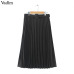 Vadim women basic pleated midi skirt with belt faldas mujer side zipper office wear female casual solid mid calf skirts BA424