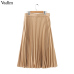 Vadim women basic pleated midi skirt with belt faldas mujer side zipper office wear female casual solid mid calf skirts BA424