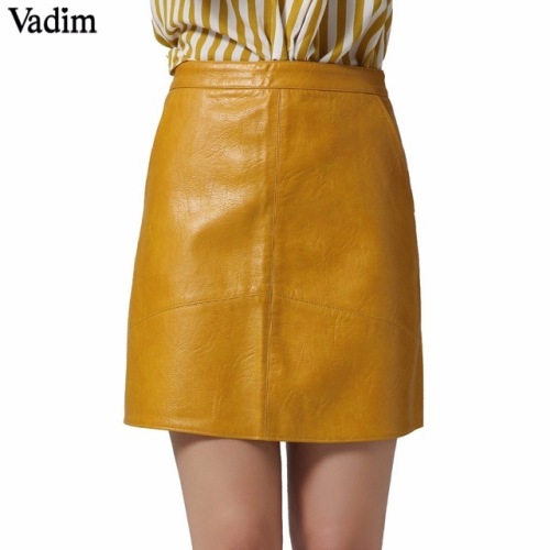 Vadim women basic solid PU leather skirts brief pockets back zipper faldas European style fashion streetwear mini skirts BSQ637