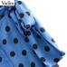 Vadim women chic dots print blue wrap skirts faldas mujer bow tie sashes split female casual straight mid calf skirts BA389