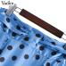 Vadim women chic dots print blue wrap skirts faldas mujer bow tie sashes split female casual straight mid calf skirts BA389