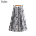 Vadim women chic snake print pleated skirt animal pattern buttons decorate faldas mujer vintage casual mid calf skirts BA214