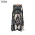 Vadim women floral chains pattern pleated skirts faldas mujer vintage elastic waist female casual chic mid calf skirts BA212