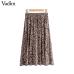 Vadim women stylish leopard print pleated skirt snake faldas mujer Drawstring tie elastic waist casual mid calf skirts BA108