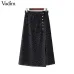 Vadim women sweet bow tie polka dots wrap skirt falda mujer buttons vintage ladies casual chic mid calf skirts BSQ710
