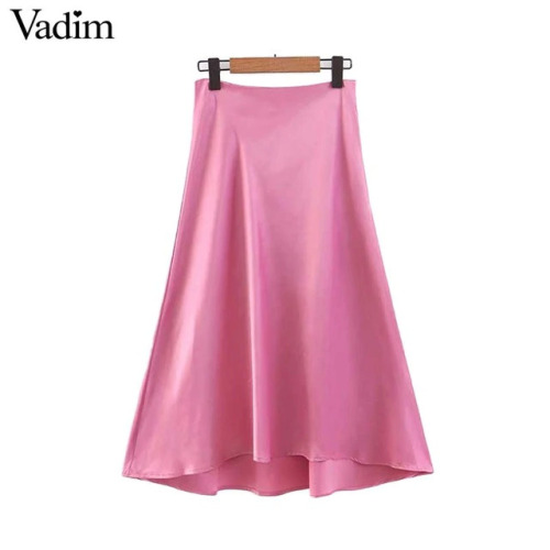 Vadim women sweet solid basic A line skirt faldas mujer side zipper irregular female casual office wear mid calf skirts BA485