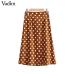 Vadim women vintage dot print midi skirt button design pockets A line ladies casual summer mid calf skirts falda mujer BA022