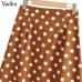 Vadim women vintage dot print midi skirt button design pockets A line ladies casual summer mid calf skirts falda mujer BA022