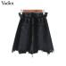 Vadim women vintage fringe tassel denim skirt pockets elastic waist European style ladies fashion mini skirts faldas mujer BA190