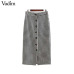 Vadim women vintage plaid midi skirt faldas mujer Houndstooth buttons retro ladies office wear casual chic skirts BA138