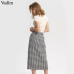 Vadim women vintage plaid midi skirt faldas mujer Houndstooth buttons retro ladies office wear casual chic skirts BA138