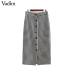 Vadim women vintage plaid midi skirt faldas mujer Houndstooth buttons retro ladies office wear casual chic skirts BA138