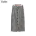 Vadim women vintage plaid midi skirt faldas mujer Houndstooth buttons retro ladies office wear casual chic skirts BA138