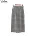 Vadim women vintage plaid midi skirt faldas mujer Houndstooth buttons retro ladies office wear casual chic skirts BA138