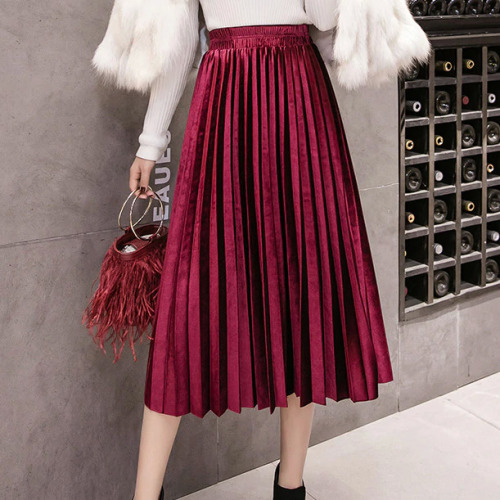 Velvet Large Swing Long Pleated Women Skirts Plus Size Skirts Faldas Saia Fashion Female Skirt Jupe