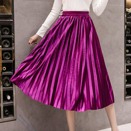 Velvet Skirt Skinny Large Swing Long Pleated Women Skirts 2018 Autumn Winter Plus Size Faldas Saia Female Skirt Jupe