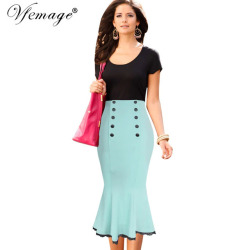 Vfemage New Womens Vintage Pinup Elegant High Waist Slim Party Wear To Work Mermaid Pencil Fitted Bodycon Midi Skirt 120