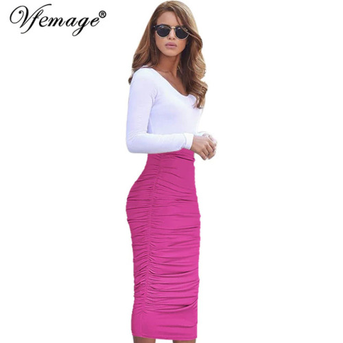 Vfemage Womens Elegant Ruched Frill Ruffle Chic Slim Work Business Casual Party Club Pencil Sheath Midi Mid-calf Skirt 9132