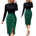 Vfemage Womens Elegant Ruched Ruffle High Waist Slit Split Work Business Cocktail Party Fitted Stretch Bodycon Pencil Skirt 1007