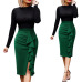 Vfemage Womens Elegant Ruched Ruffle High Waist Slit Split Work Business Cocktail Party Fitted Stretch Bodycon Pencil Skirt 1007