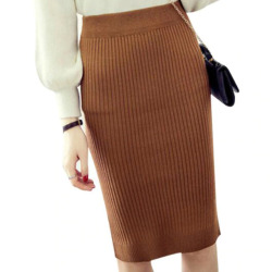 Vintage Winter Skirts Women Stretch Woolen Pencil Skirt High Waist Office Lady Bodycon Skirts Saias Knee-Length Skirt Jupe ZY406