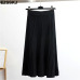 Vintage elegant Winter Women sweater skirt Elastic High Waist Pleated Midi knitted Skirt A-line female solid thick Skirts