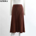 Vintage elegant Winter Women sweater skirt Elastic High Waist Pleated Midi knitted Skirt A-line female solid thick Skirts