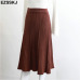 Vintage elegant Winter Women sweater skirt Elastic High Waist Pleated Midi knitted Skirt A-line female solid thick Skirts