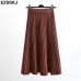 Vintage elegant Winter Women sweater skirt Elastic High Waist Pleated Midi knitted Skirt A-line female solid thick Skirts