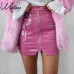 Weekeep Sexy High Waist PU Leather Skirt Women Slim Zipper Pocket Skirts Womens Spring Autumn Elegant  Mini Streetwear Skirts