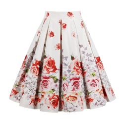 Wipalo Floral Print Vintage Skirts Women  Plus Size High Waist Knee-Length Skirts Casual Ruffles Midi Skirts A-Line Party Skirt