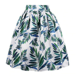 Wipalo Pocket Women Vintage Skirt Summer Floral Leaf Print Skirts Casual Zipper Side High Waist A-Line Party Skirts Plus Size