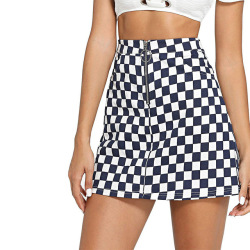 Wipalo Women Mini Skirts Spring Summer Ring Zip Up Plaid Skirts Casual A-Line Party Skirts 2019 New Femme Vestidos