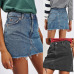 Women Autumn  Black Blue Solid Casual High Waist Pencil Denim Skirts Summer High Street Pockets Button All-matched Jeans Skirt