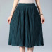 Women Chiffon Skirt Summer Thin Solid Pleated Skirts Womens Saias Midi Faldas Vintage Women Midi Skirt