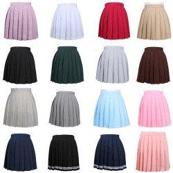 Women Cosplay Pleated Skirt Girl School Uniform Skirt Solid High Waist Skirt Mini Skirts