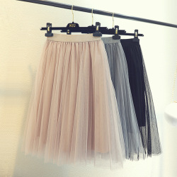 Women Fashion High Waist Mesh Skirt Knee-length Lolita Party Tulle Skirt Female Sweet Midi Tutu Pleated Skirts