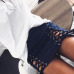 Women High Waist Lace Up Suede Bodycon Hollow Out Pencil Sexy Mini Banded Skirt Solid Club