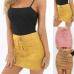 Women Leather Suede Lace Up Bandage High Waist Party Pencil Short Mini Skirt Ladies Womens Brief Solid Daily Skirts