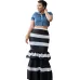 Women Mermaid Long Skirts Ruffle Striped Color Block Vintage Zipper Floor-length Skirts Female Party Pencil Trumpet Maxi Skirts