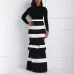 Women Mermaid Long Skirts Ruffle Striped Color Block Vintage Zipper Floor-length Skirts Female Party Pencil Trumpet Maxi Skirts