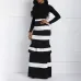 Women Mermaid Long Skirts Ruffle Striped Color Block Vintage Zipper Floor-length Skirts Female Party Pencil Trumpet Maxi Skirts