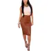 Women PU Leather Long Skirt Solid Color High Waist Slim Hip Pencil Skirts Vintage Bodycon Skirt Sexy Clubwear IU861775