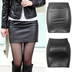 Women Sexy Black PU Leather Pencil Bodycon High Waist Causal Pencil Mini Skirt